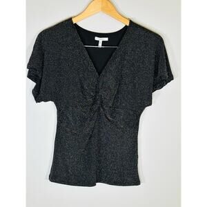 Maurices Front Knot Black Short Sleeve Glitter Top M